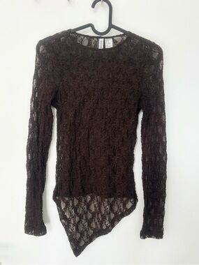 H&M Divided Women’s Brown Sheer Textured Lace Fitted Asymmetrical Top Size XS